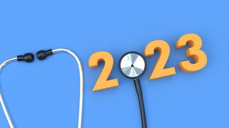 2023 Typography Lettering On Blue Background 3d Illustration. New Year for Healthcare, Medicine and...