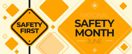 National Safety Month. Awareness creation event in June. Yellow themed. Vector eps10 poster, banner.のイラスト素材