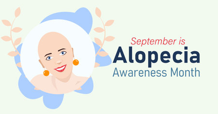 September is Alopecia Awareness Month banner. Alopecia Areata an autoimmune hairloss condition. Vector poster for social media and web.のイラスト素材