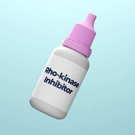Rho-kinase inhibitor in an eyedropper bottle that is used in the treatment of glaucoma. 3d...