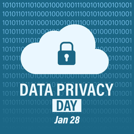 Data privacy day campaign banner. Features cloud with lock and binary digits on background.のイラスト素材