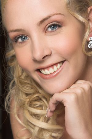 Beautiful Blond bride wearing diamond jeweleryの写真素材