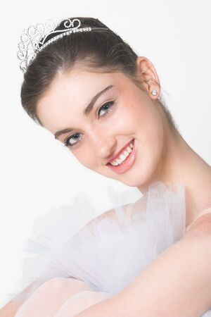 Fairytale Ballerina wearing a white tutu and tiaraの写真素材