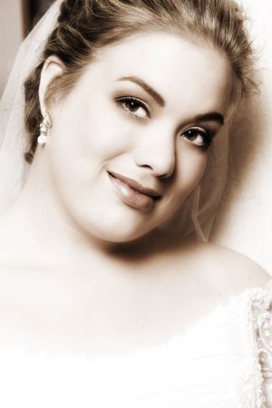 Beautiful, classical style bride wearing a veilの写真素材