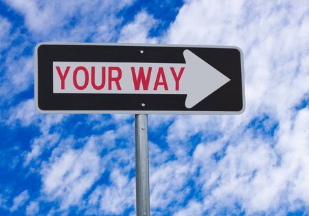 A directional sign showing the proper direction to go inの写真素材