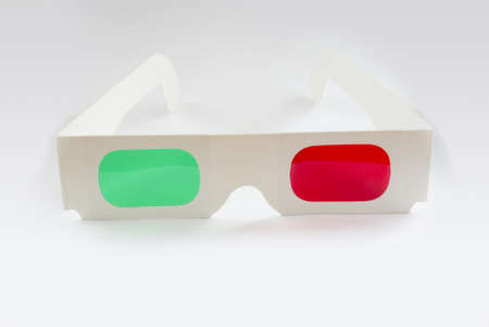 a pair of paper 3D red cyan anaglyph glassesの写真素材