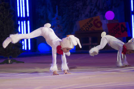 a group of unidentified young gymnasts from Minsk at "BabyCup 2012" rhythmic gymnastics competitionのeditorial素材