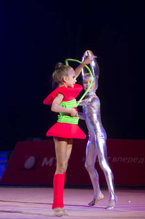 Nareiko Jana and Khmelnickaja Diana from Minsk at "BabyCup 2012" rhythmic gymnastics competitionのeditorial素材