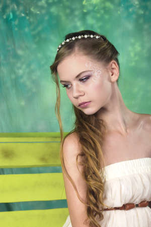 Beatifull teenage girl in romantic vintage dress in studioの写真素材