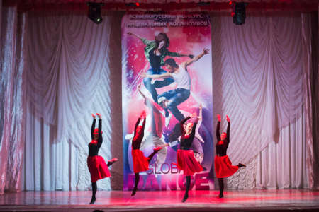 MINSK, BELARUS FEBRUARY 16: unidentified dancers from  participate with "tango Fantasia " dance in "Global Dance" competitions in choreography ,16 February 2014 in Minsk, Belarus.のeditorial素材