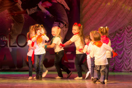 MINSK, BELARUS FEBRUARY 17: unidentified dancers from "VINT-KLAB Dancing school" participate with "Horse " dance in "Global Dance" competitions in choreography ,17 February 2014 in Minsk, Belarus.のeditorial素材