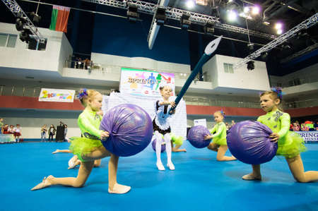 MINSK  MAY 02: Unidentified children compete in the SpringCup international dance competition on May 02 2015 in Minsk Belarus.のeditorial素材
