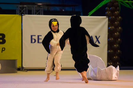 MINSK  MAY 24: Unidentified children compete in the MaugliCUP international competition in gymnastics on May 24 2015 in Minsk Belarus.のeditorial素材