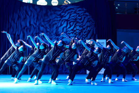 MINSK, BELARUS NOVEMBER 28: unidentified dancers participate in a MegaDance international  children's competitions in choreography , 28 November 2015 in Minsk, Belarus.のeditorial素材