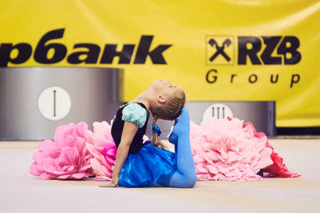 MINSK, BELARUS MAY 29: children compete in international competitions on sport gymnastics Maugli cup. Palace of Sports, 29 May 2016 in Minsk, Belarusのeditorial素材