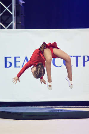 MINSK, BELARUS MAY 29: children compete in international competitions on sport gymnastics Maugli cup. Palace of Sports, 29 May 2016 in Minsk, Belarusのeditorial素材
