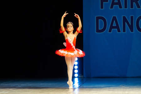 MINSK-BELARUS, OCTOBER 28: unidentified ballerina little girl dancer performs in The 'Fairy Dance' International dance festival, on October 28, 2016 in Minsk, Republic of Belarusのeditorial素材