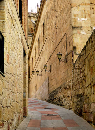 This is a narrow street from the center of Salamanca city, Spain. It has a medieval architecture and...