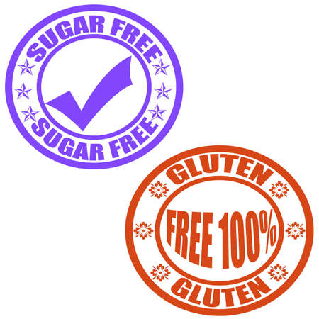 Set of stamps with text sugar free and free gluten inside, illustrationのイラスト素材