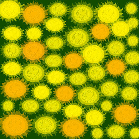 Green background with yellow flowers inside, vector illustration 