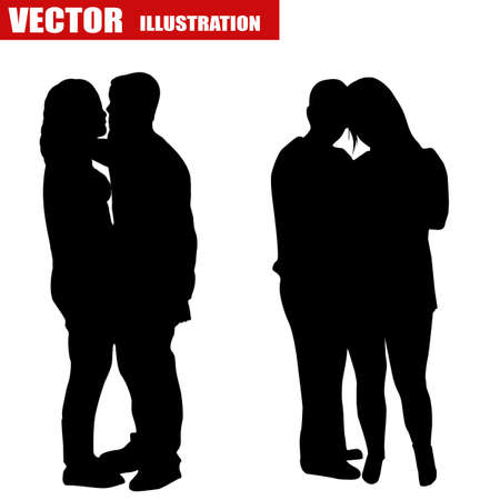 Romantic couples silhouettes on white background, vector illustrationのイラスト素材