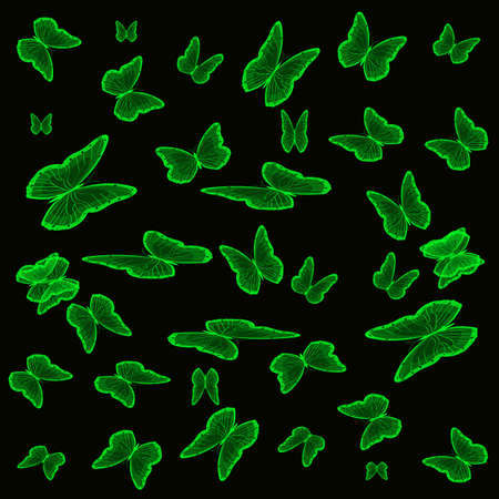 Green butterflies on black backgroundのイラスト素材