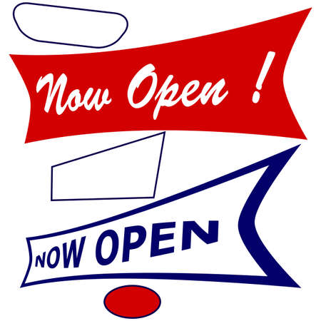 Set of stamps with text now open inside, vector illustrationのイラスト素材