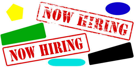 Rubber stamp with text now hiring inside, vector illustrationのイラスト素材
