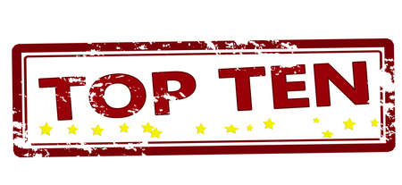 Stamp with text top ten inside, vector illustration
