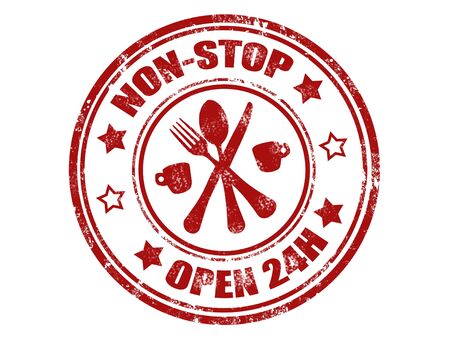 grunge rubber stamp with word non stop and open 24 h inside,vector illustrationのイラスト素材