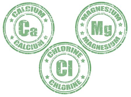 Grunge rubber set of stamps with calcium,magnesium and chlorine, illustrationのイラスト素材