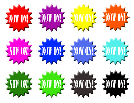 Set of stickers with text Now On,vector illustrationのイラスト素材