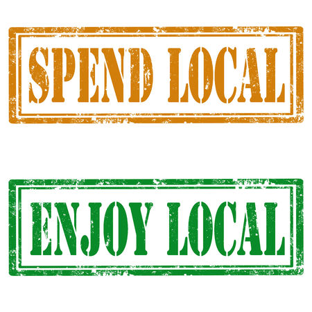 Set of grunge rubber stamps with text Spend Local and Enjoy Local,illustrationのイラスト素材