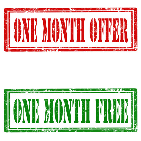 Set of grunge rubber stamps with text One Month Offer and One Month Free,vector illustrationのイラスト素材