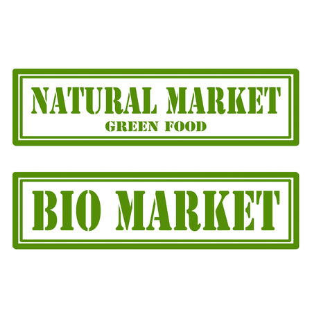 Set of stamps with text Natural Market and Bio Market,vector illustrationのイラスト素材