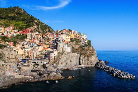 Manarola, Cinque Terre. View of Manarola town, Cinque Terre, Liguria, Italy.の写真素材