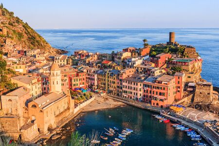 Vernazza, Cinque Terre .Vernazza, Italy on the Cinque Terre coast at sunset.の写真素材