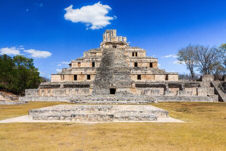 Campeche, Mexico. Edzna Mayan City. The Pyramid of the Five Floors.の写真素材