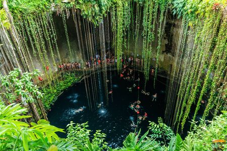 Chichen Itza, Mexico. Cenote Ik Kil, natural well. Yucatan Peninsula.の写真素材