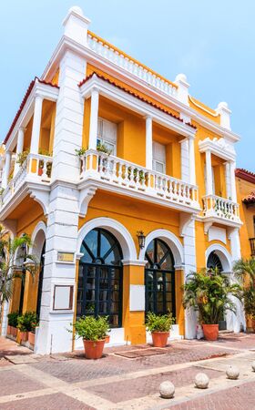 Cartagena, Colombia. Colonial buildings in the historic center of Cartagena, Colombia.の写真素材