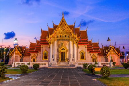 Bangkok, Thailand. The Marble Temple, Wat Benchamabopit Dusitvanaram at sunset.の写真素材