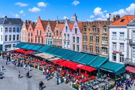 Bruges, Belgium - August 9, 2018: Aerial view of Grote Markt square.のeditorial素材
