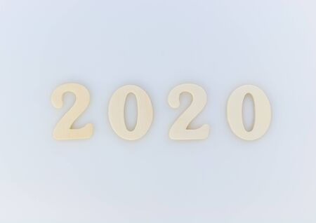 New Year background. Wood numbers 2020 on a white background.の写真素材