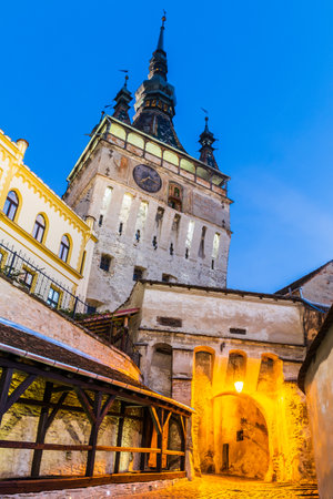 Sighisoara, Romania. Medieval town with Clock Tower in Transylvania.のeditorial素材