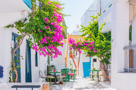Mykonos, Greece. Panoramic view of Mykonos town, Cyclades islands.の写真素材