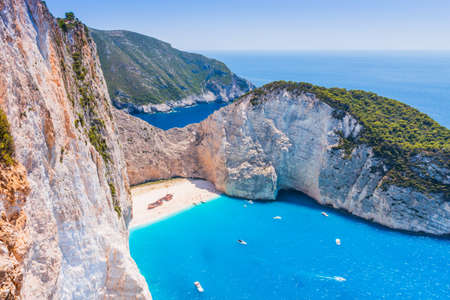 Zakynthos, Greece. Navagio Beach with shipwreck on Zakynthos island.の写真素材