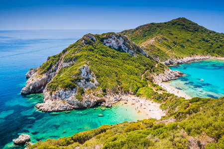 Corfu, Greece. Aerial view of Porto Timoni beach.の写真素材