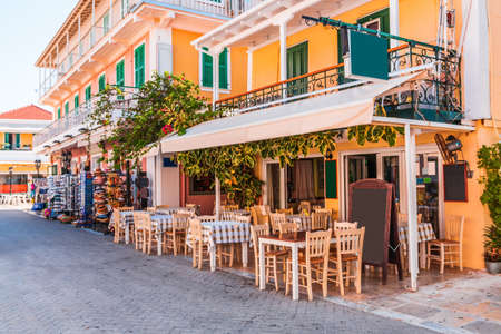Lefkada, Greece. Greek taverna in Lefkada city old town.の写真素材