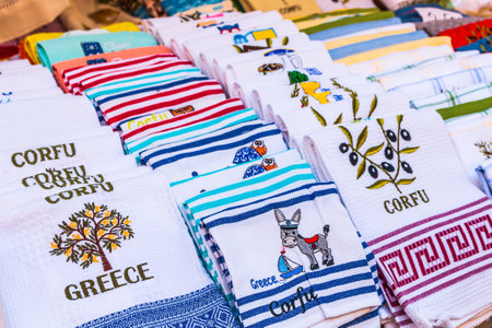 Corfu, Greece - July 22, 2020: Souvenir shop in Corfu Town.のeditorial素材