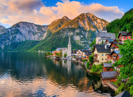 Hallstatt, Austria. Mountain village in the Austrian Alps.の写真素材